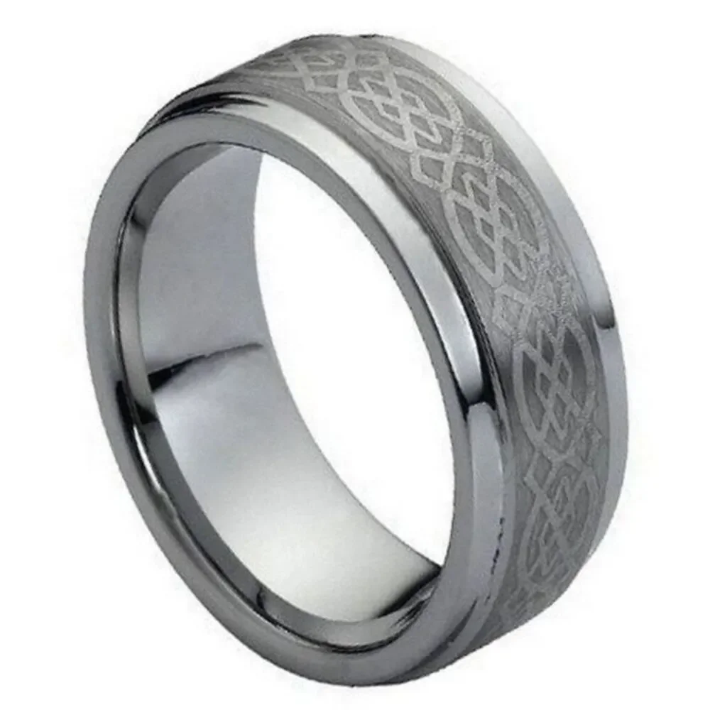 New 9mm Celtic Brushed center laser Tungsten Band Celtic Wedding Band